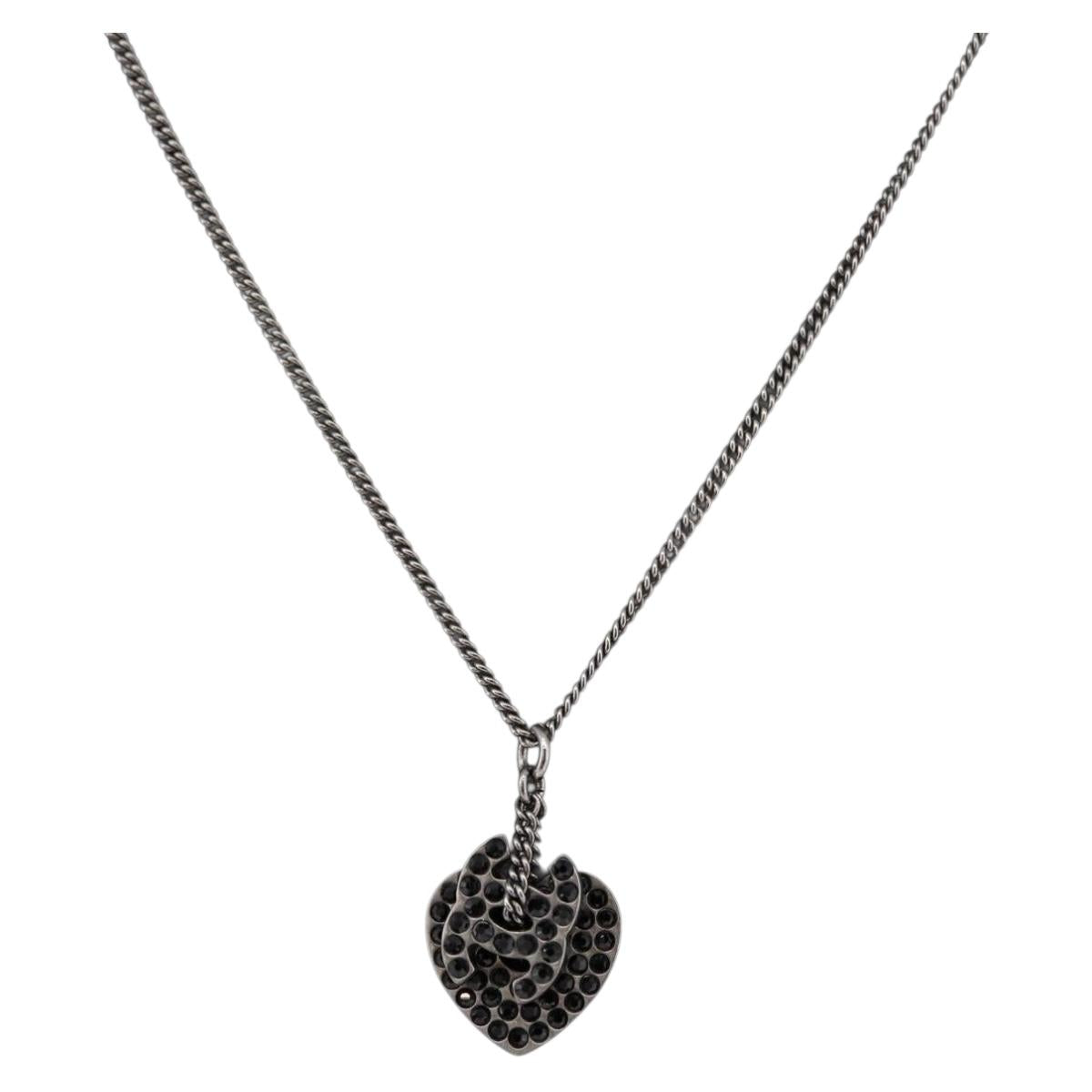 CHANEL COCO Mark Necklace metal Black CC Auth 176078A