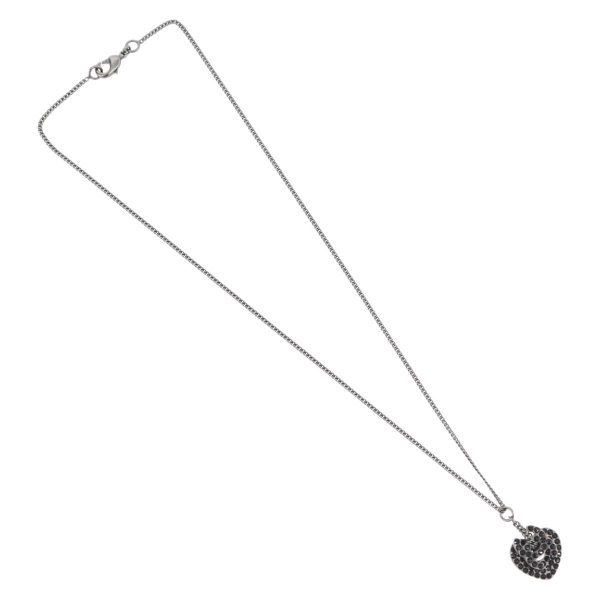 CHANEL COCO Mark Necklace metal Black CC Auth 176078A