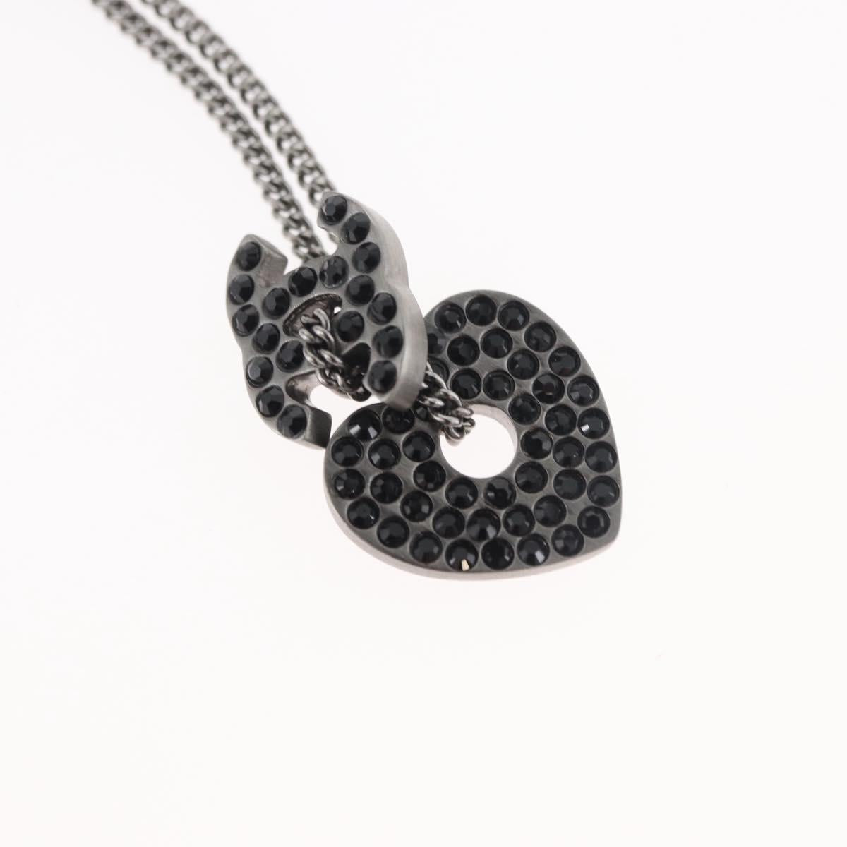 CHANEL COCO Mark Necklace metal Black CC Auth 176078A