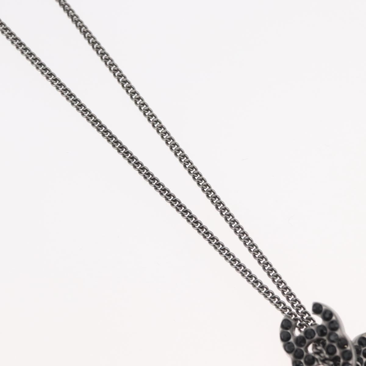 CHANEL COCO Mark Necklace metal Black CC Auth 176078A