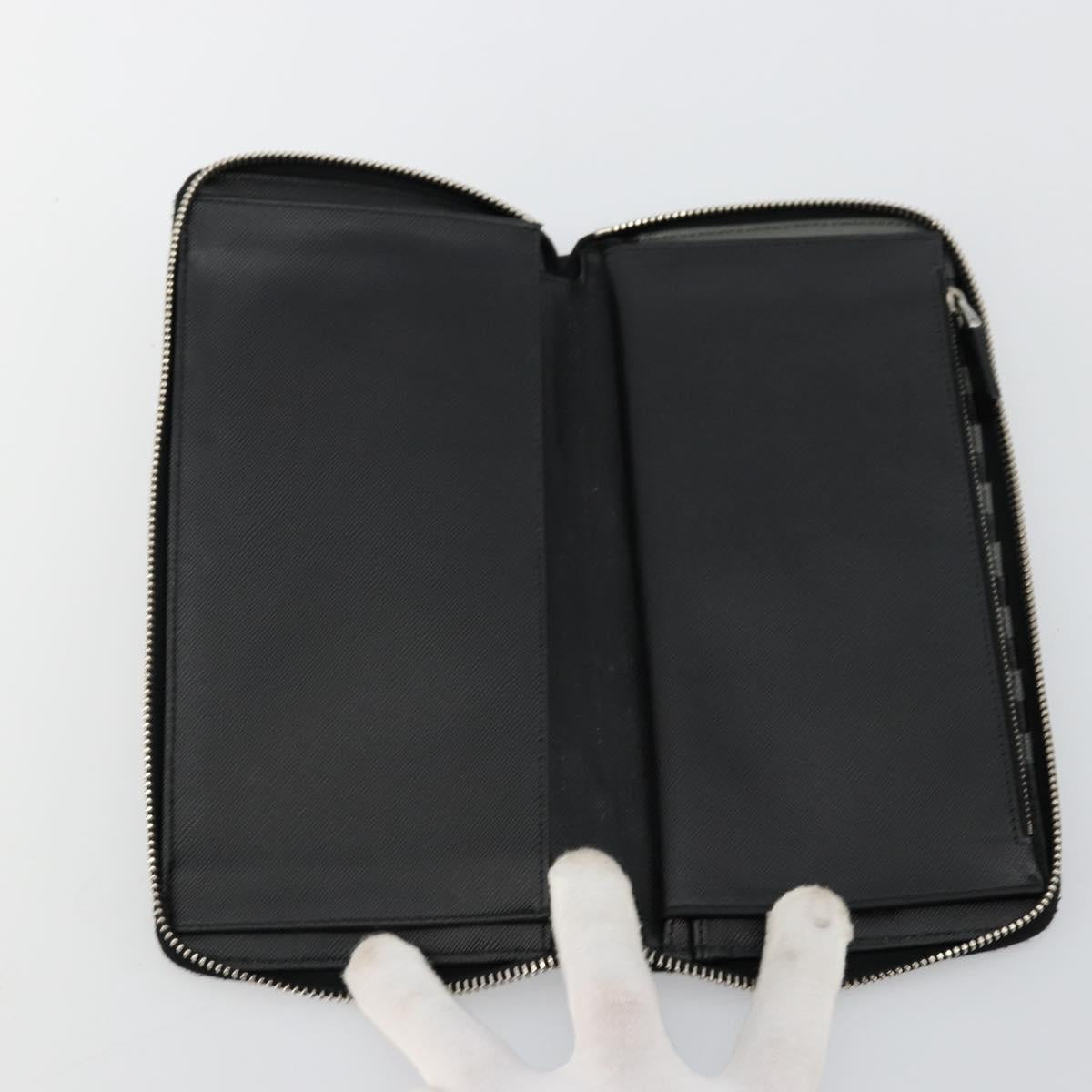 PRADA Long Wallet Safiano leather Black Silver Auth 176080A