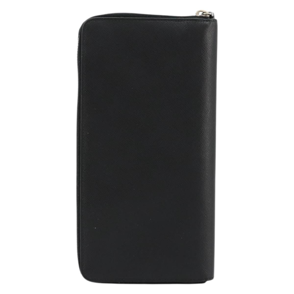 PRADA Long Wallet Safiano leather Black Silver Auth 176080A