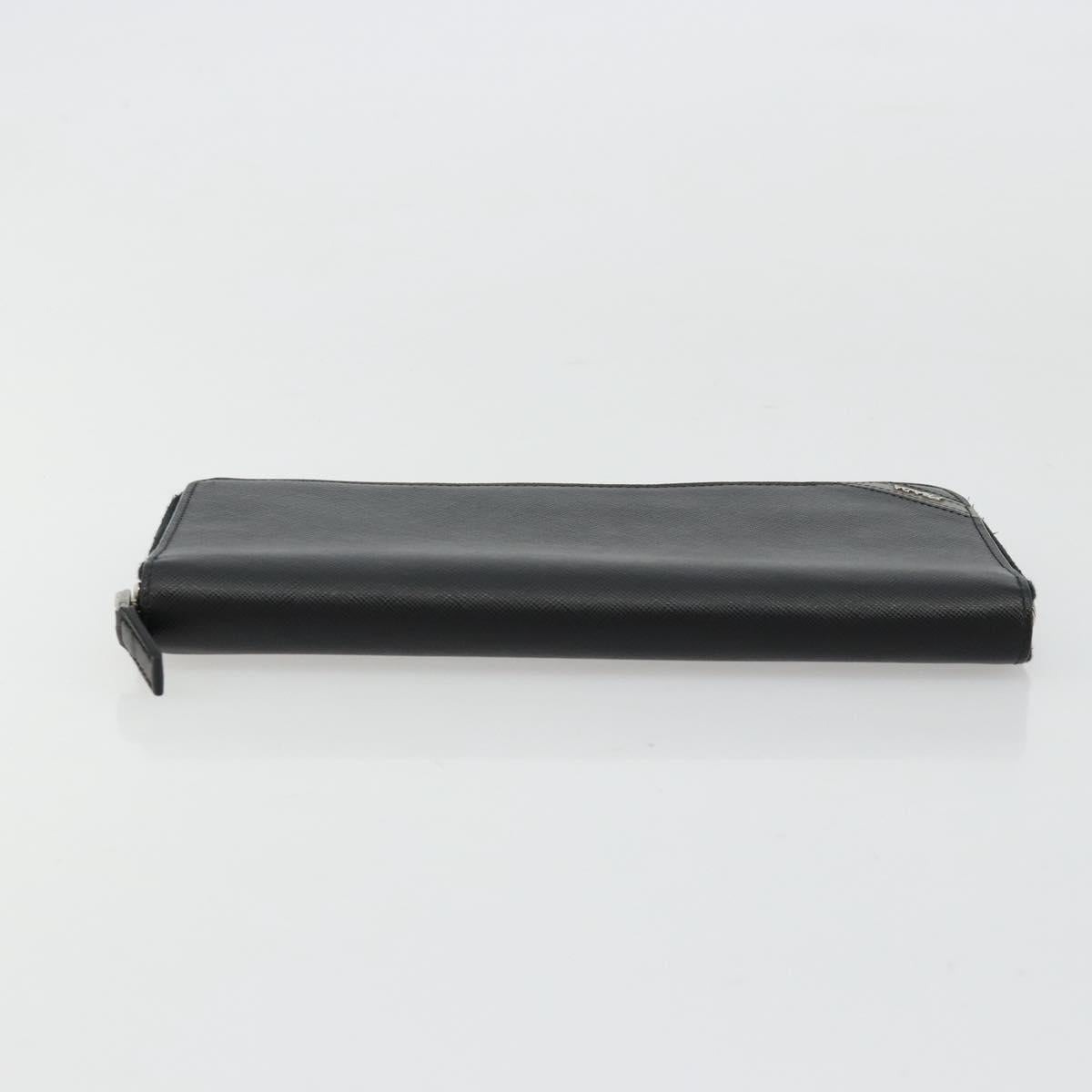 PRADA Long Wallet Safiano leather Black Silver Auth 176080A