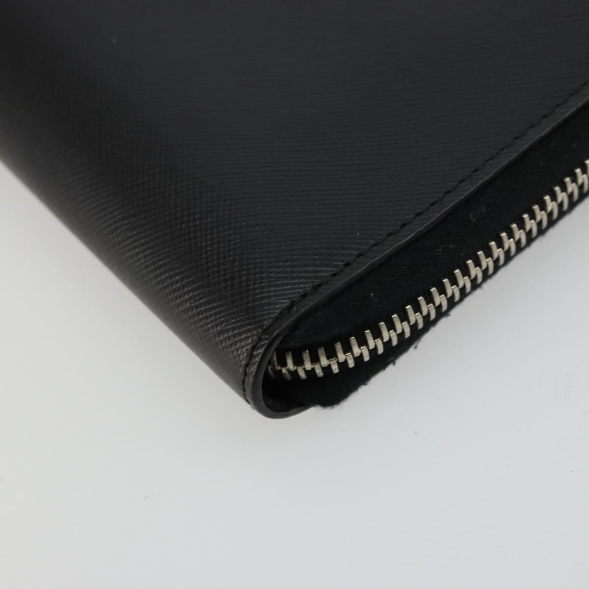 PRADA Long Wallet Safiano leather Black Silver Auth 176080A