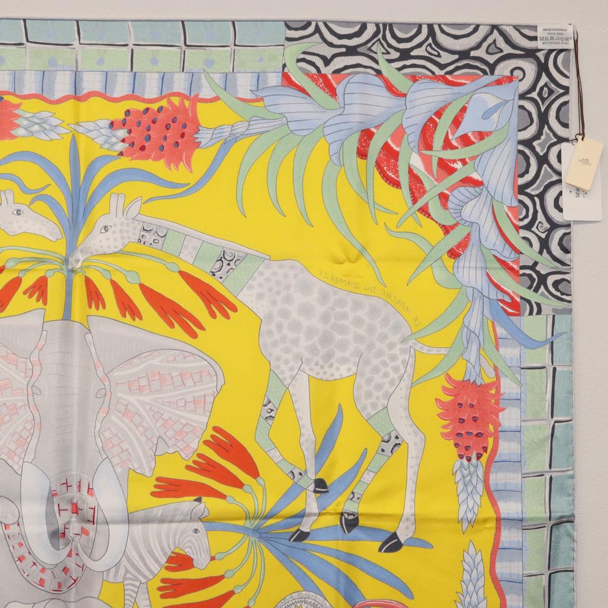 HERMES Carre 90 Scarf ""LA MARCHE DU ZAMBEZE"" Silk Multicolor Auth 176082V
