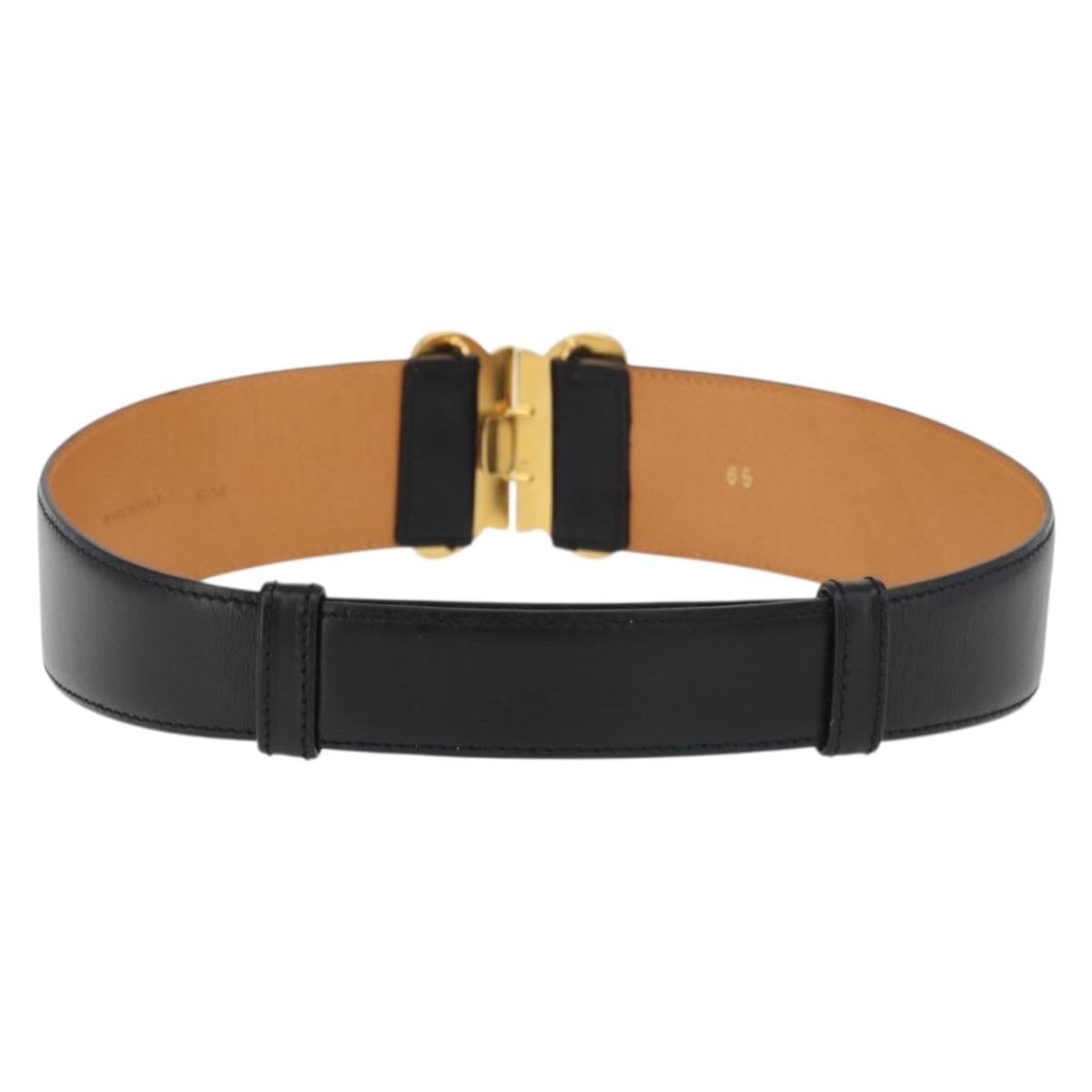 CELINE Triomphe Waist Belt Leather 25.6"" Black Gold Auth 176087A