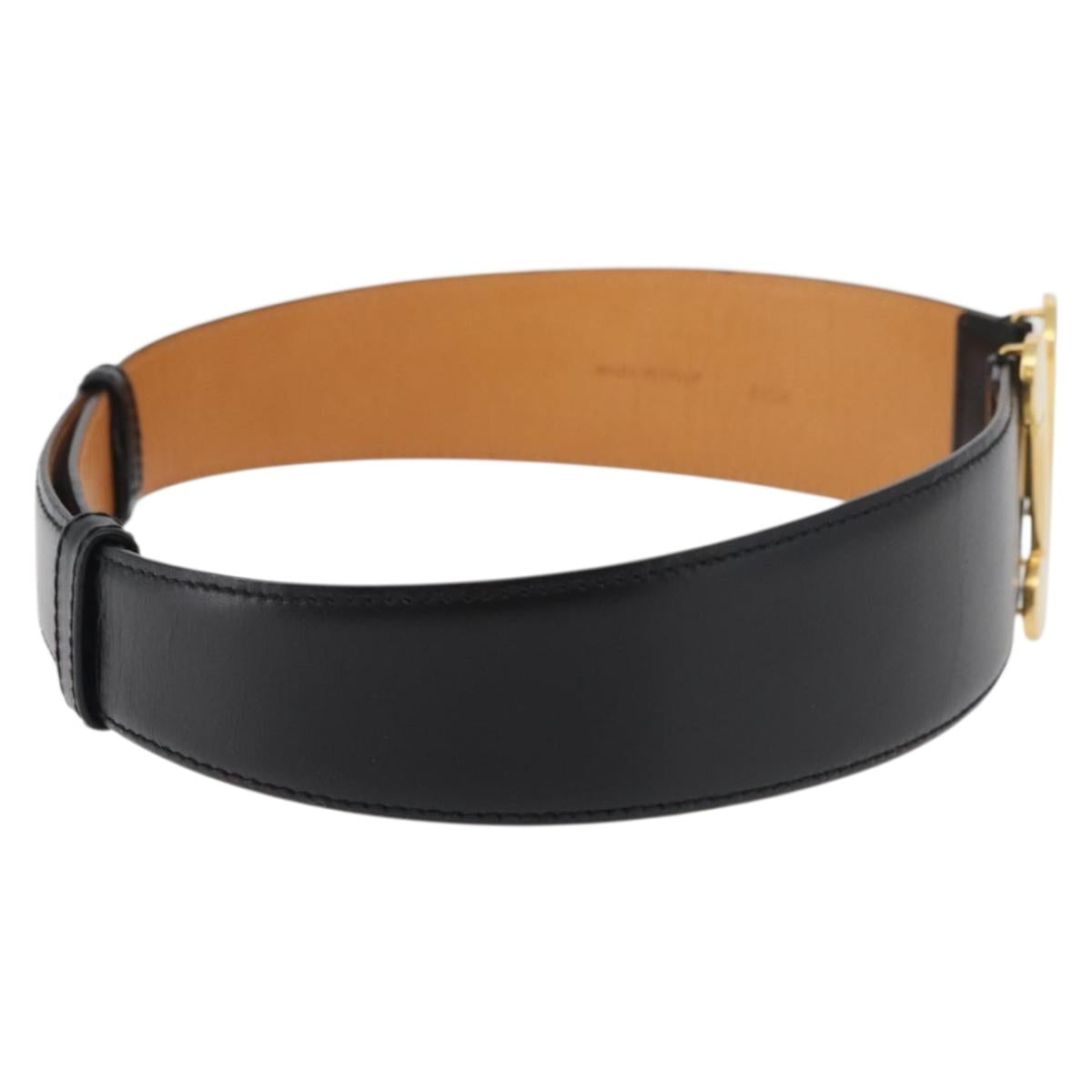 CELINE Triomphe Waist Belt Leather 25.6"" Black Gold Auth 176087A