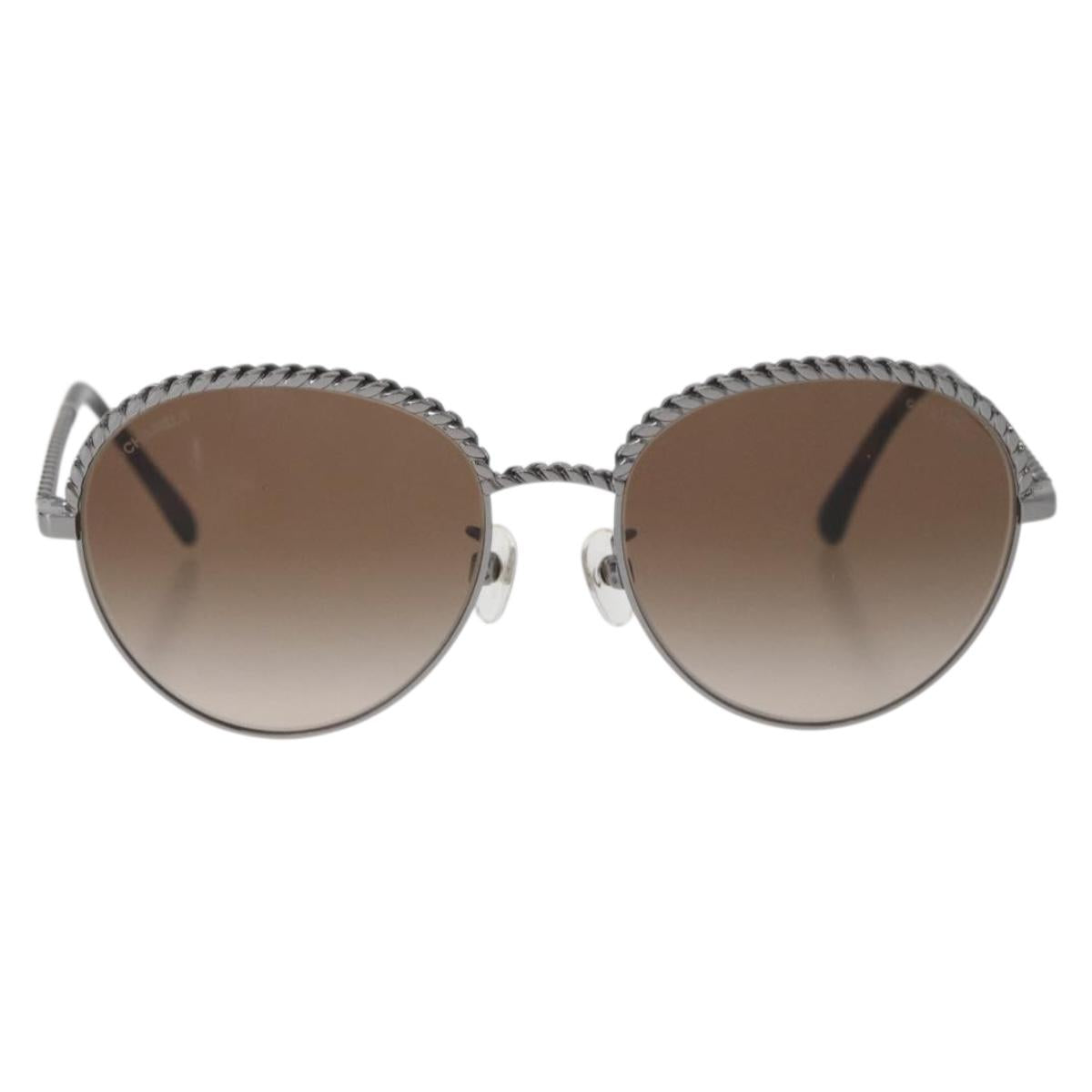 CHANEL Sunglasses metal Silver CC Auth 176091A