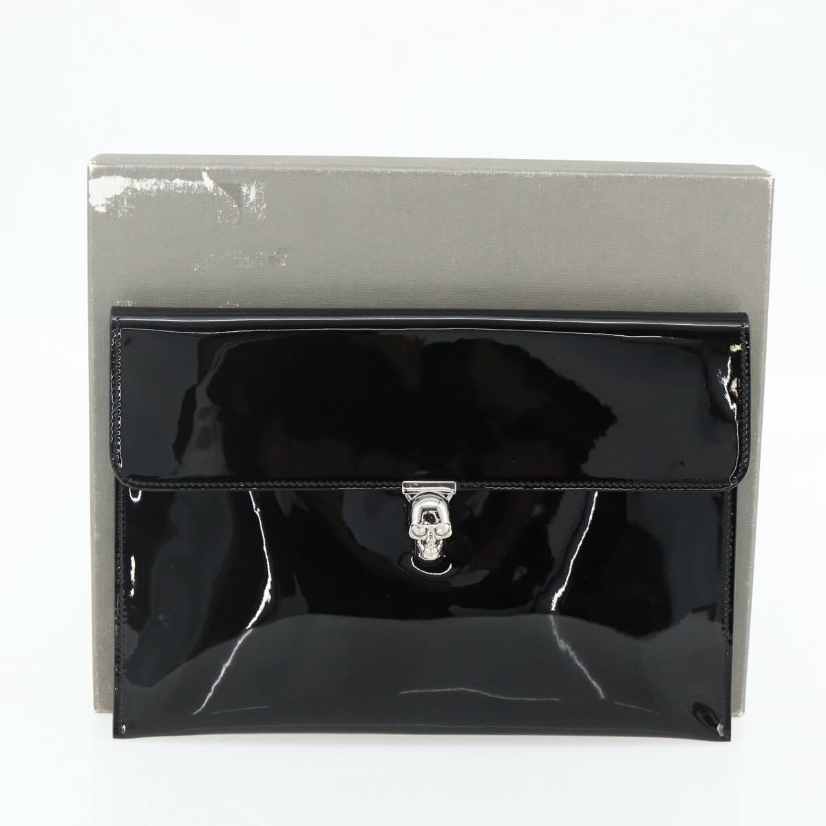 Alexander McQueen Clutch Bag Patent leather Black Silver Auth 176104A