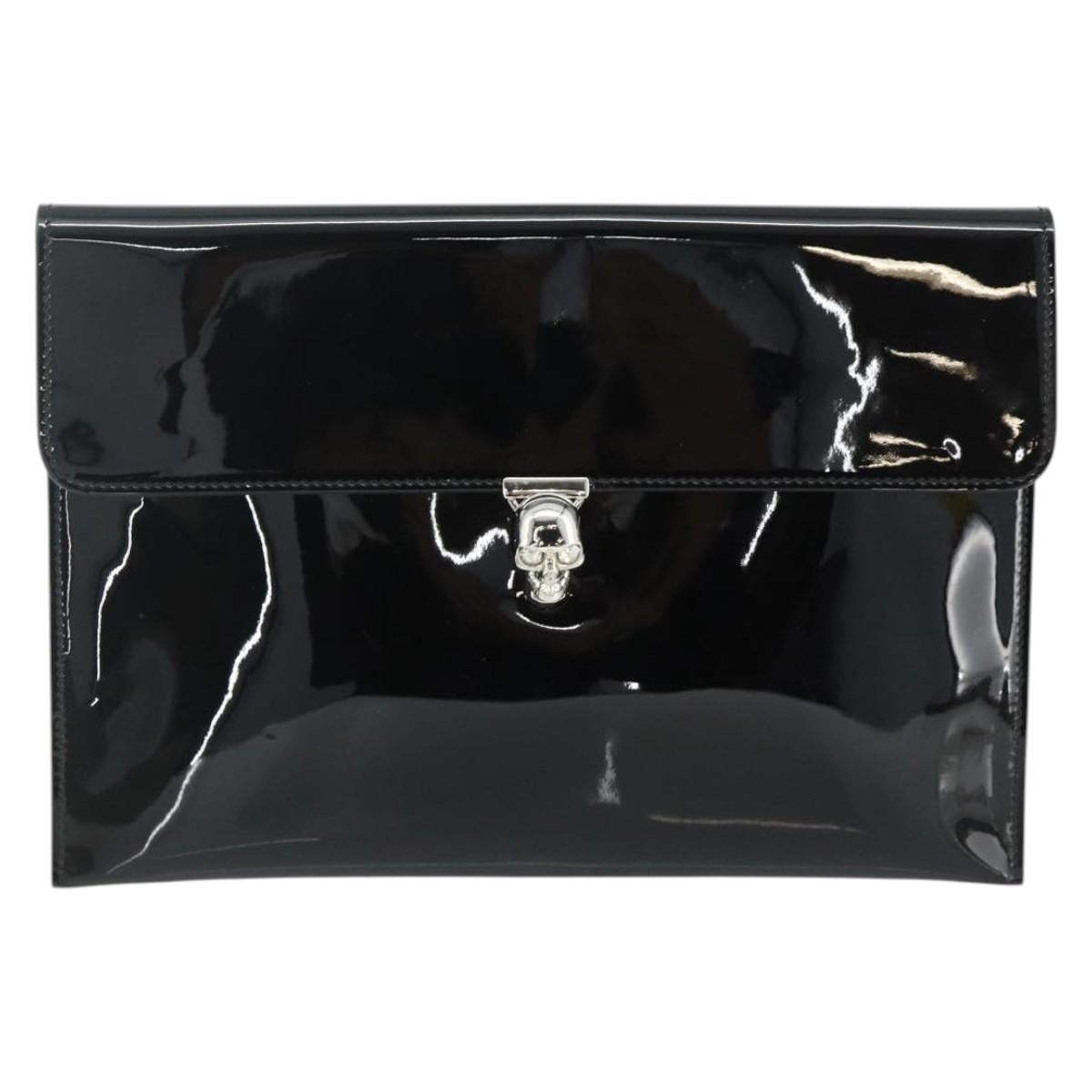 Alexander McQueen Clutch Bag Patent leather Black Silver Auth 176104A