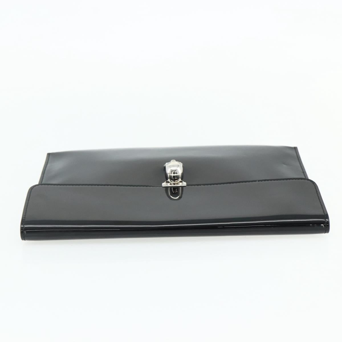 Alexander McQueen Clutch Bag Patent leather Black Silver Auth 176104A