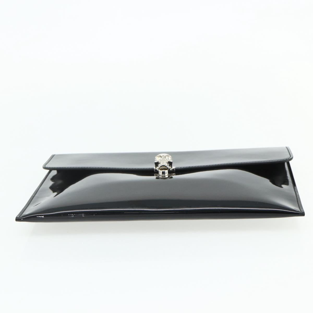 Alexander McQueen Clutch Bag Patent leather Black Silver Auth 176104A