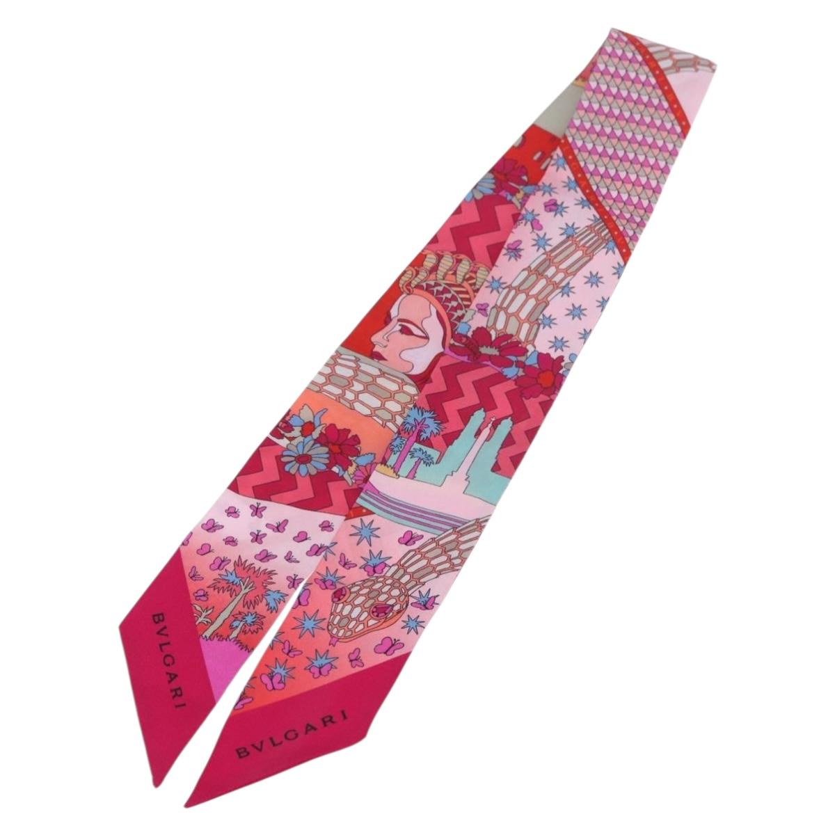 BVLGARI Scarf Silk Red Auth 176112A