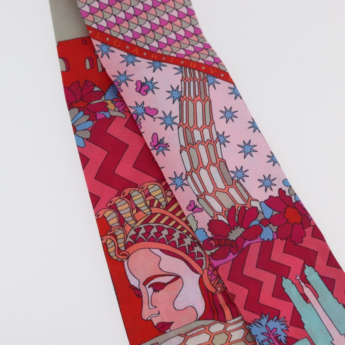 BVLGARI Scarf Silk Red Auth 176112A