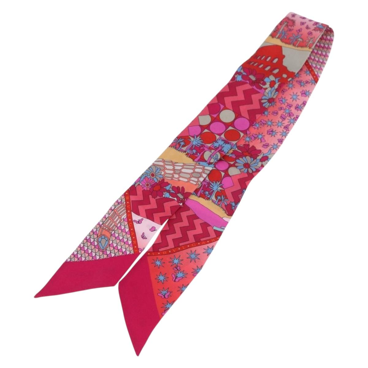 BVLGARI Scarf Silk Red Auth 176112A