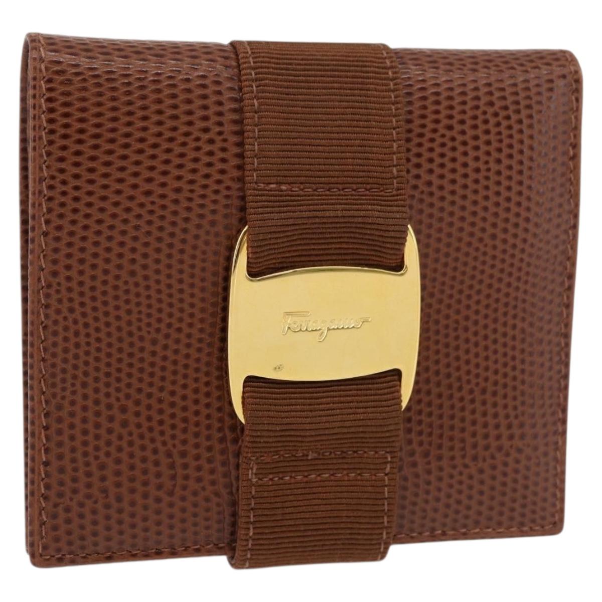 Salvatore Ferragamo Vala Wallet Leather Brown Gold Auth 176113A