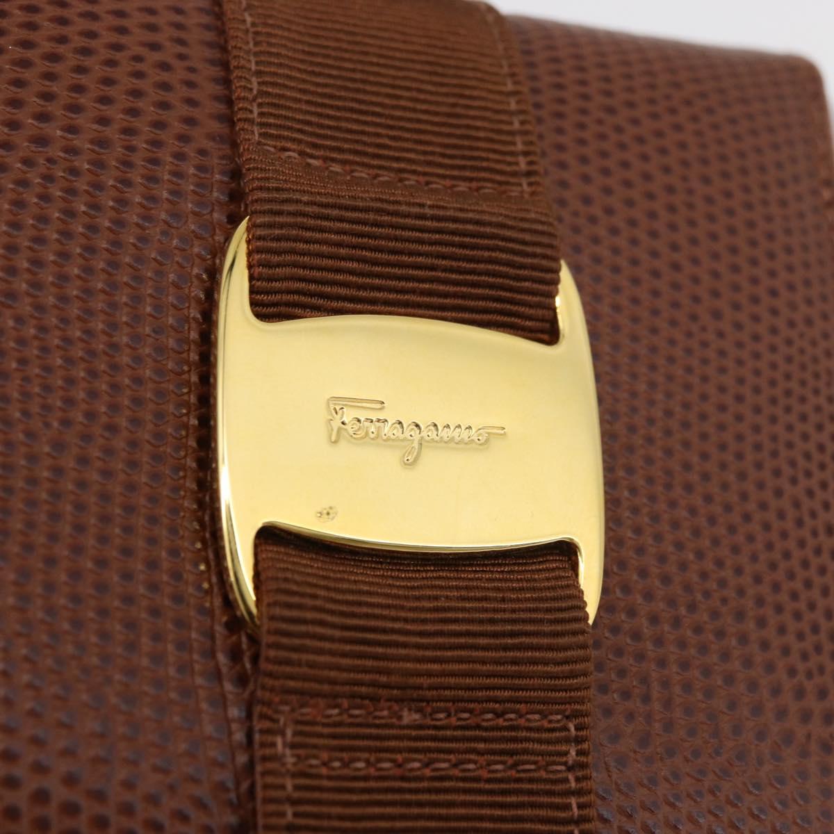 Salvatore Ferragamo Vala Wallet Leather Brown Gold Auth 176113A
