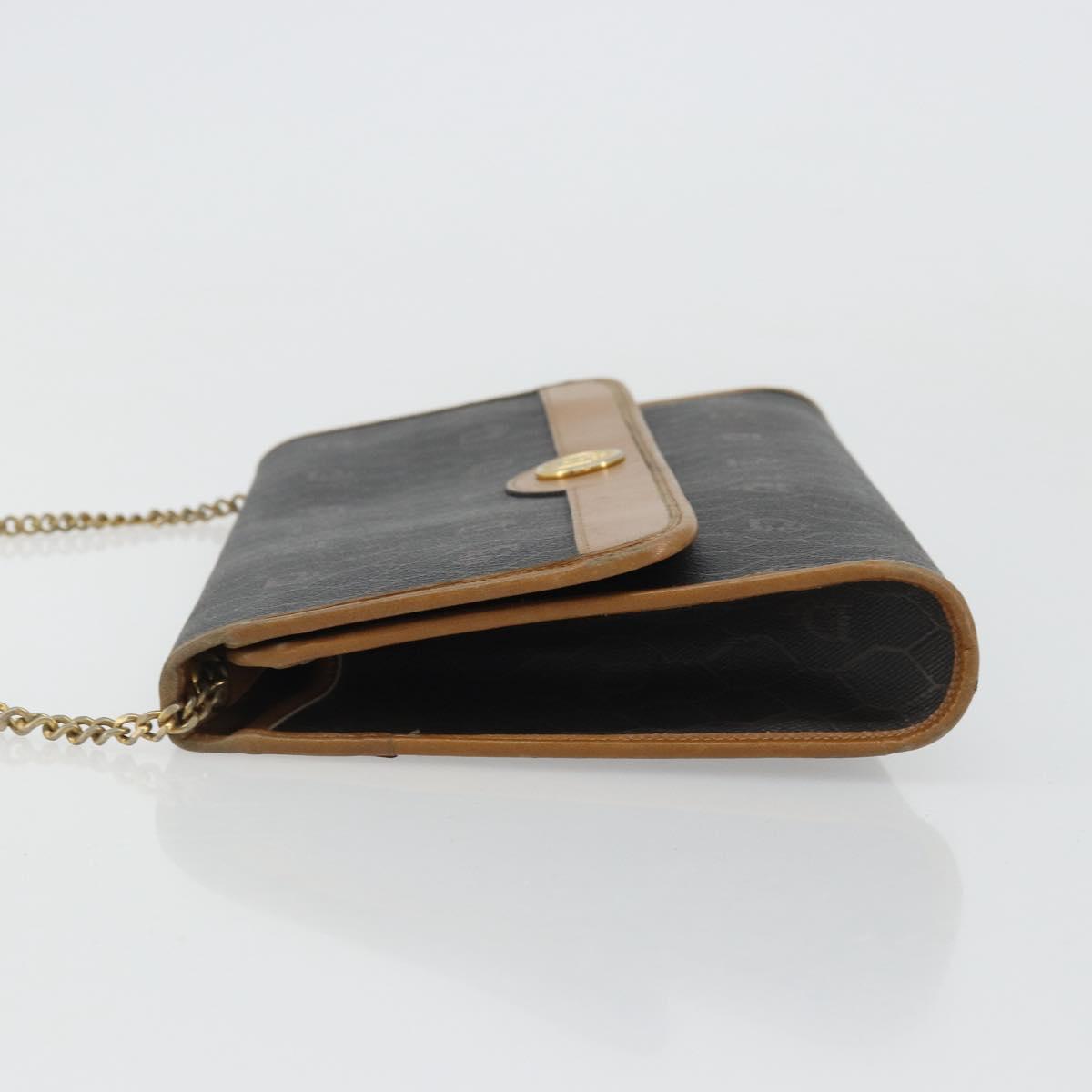 Christian Dior Honeycomb Canvas Chain Shoulder Bag PVC Black Gold Auth 176131