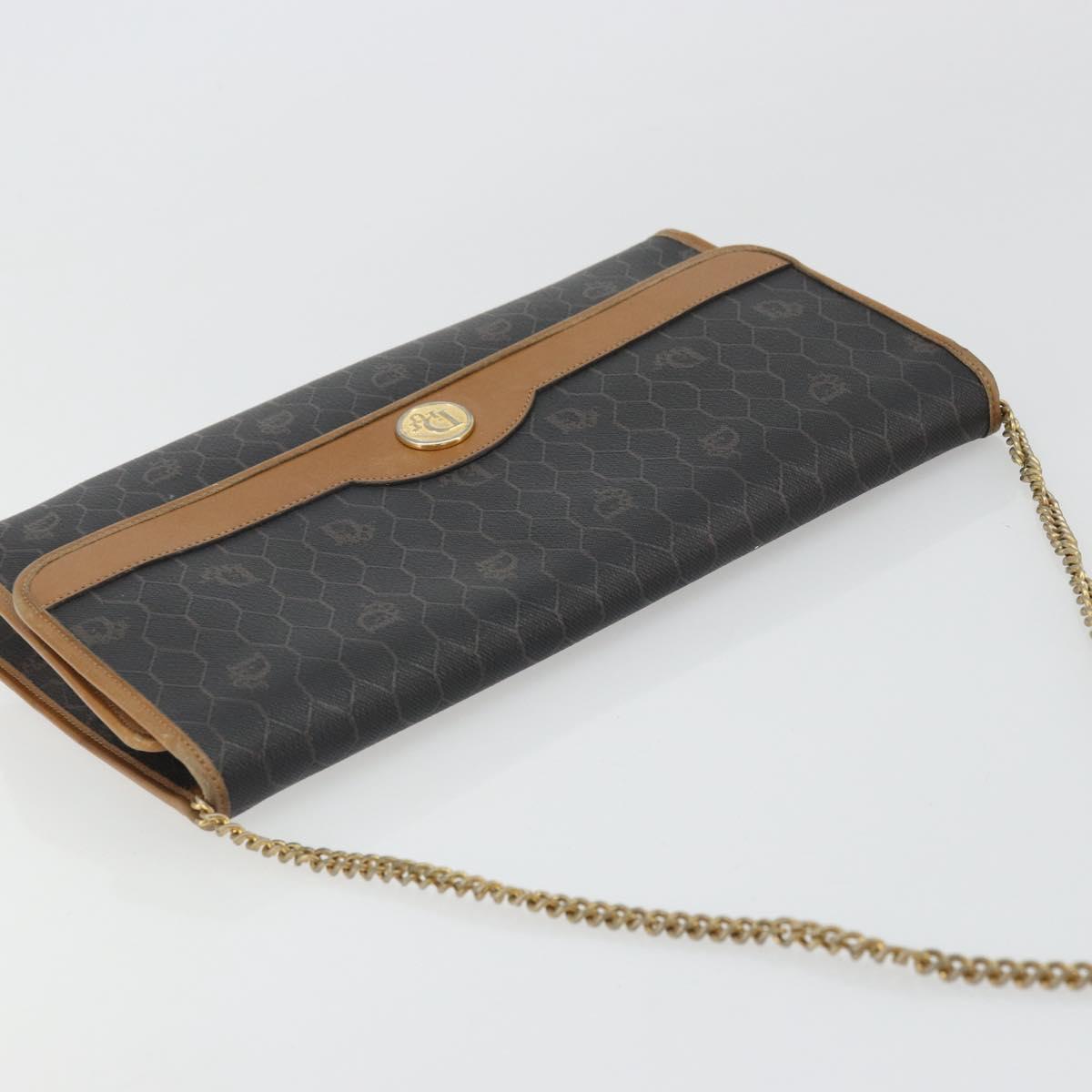 Christian Dior Honeycomb Canvas Chain Shoulder Bag PVC Black Gold Auth 176131