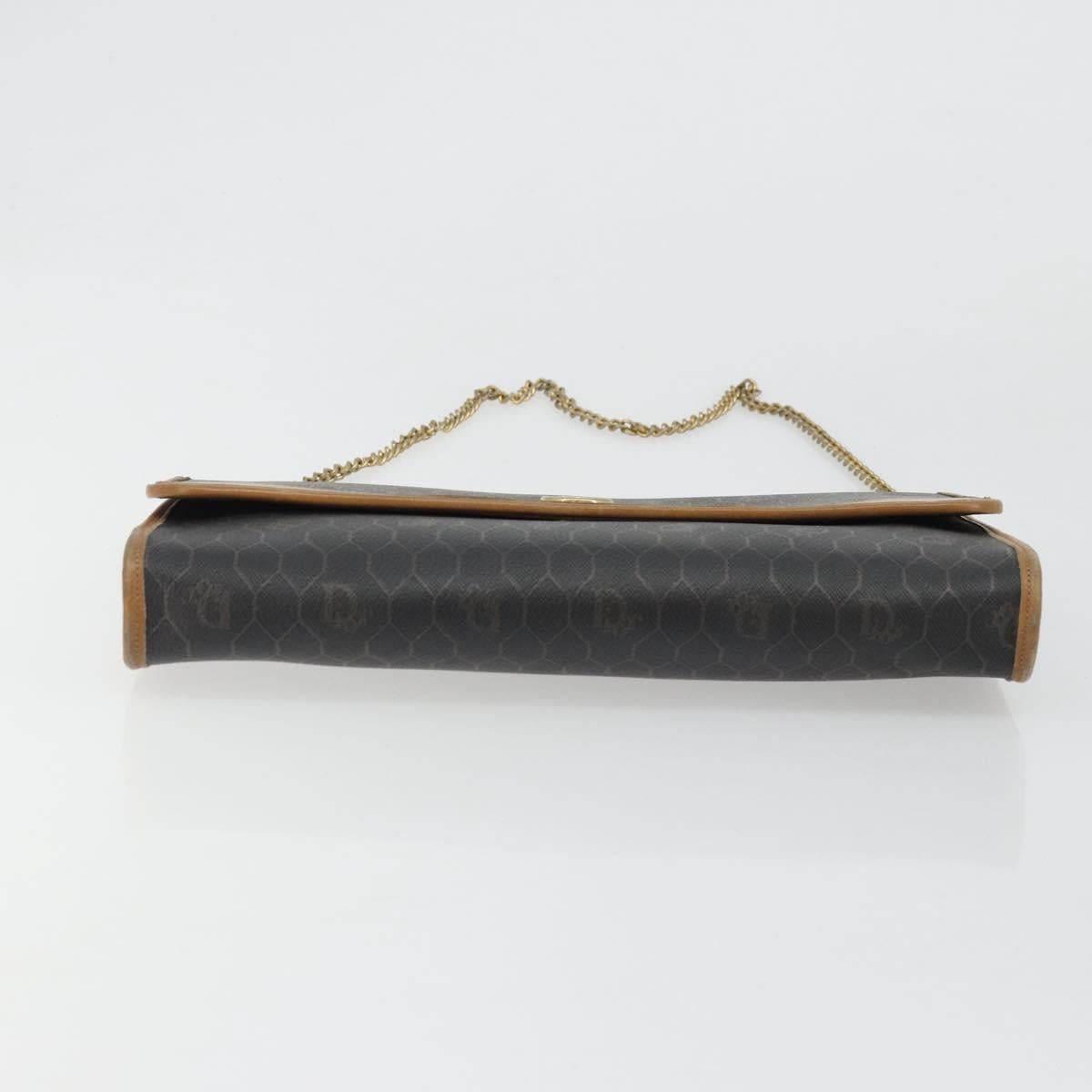 Christian Dior Honeycomb Canvas Chain Shoulder Bag PVC Black Gold Auth 176131