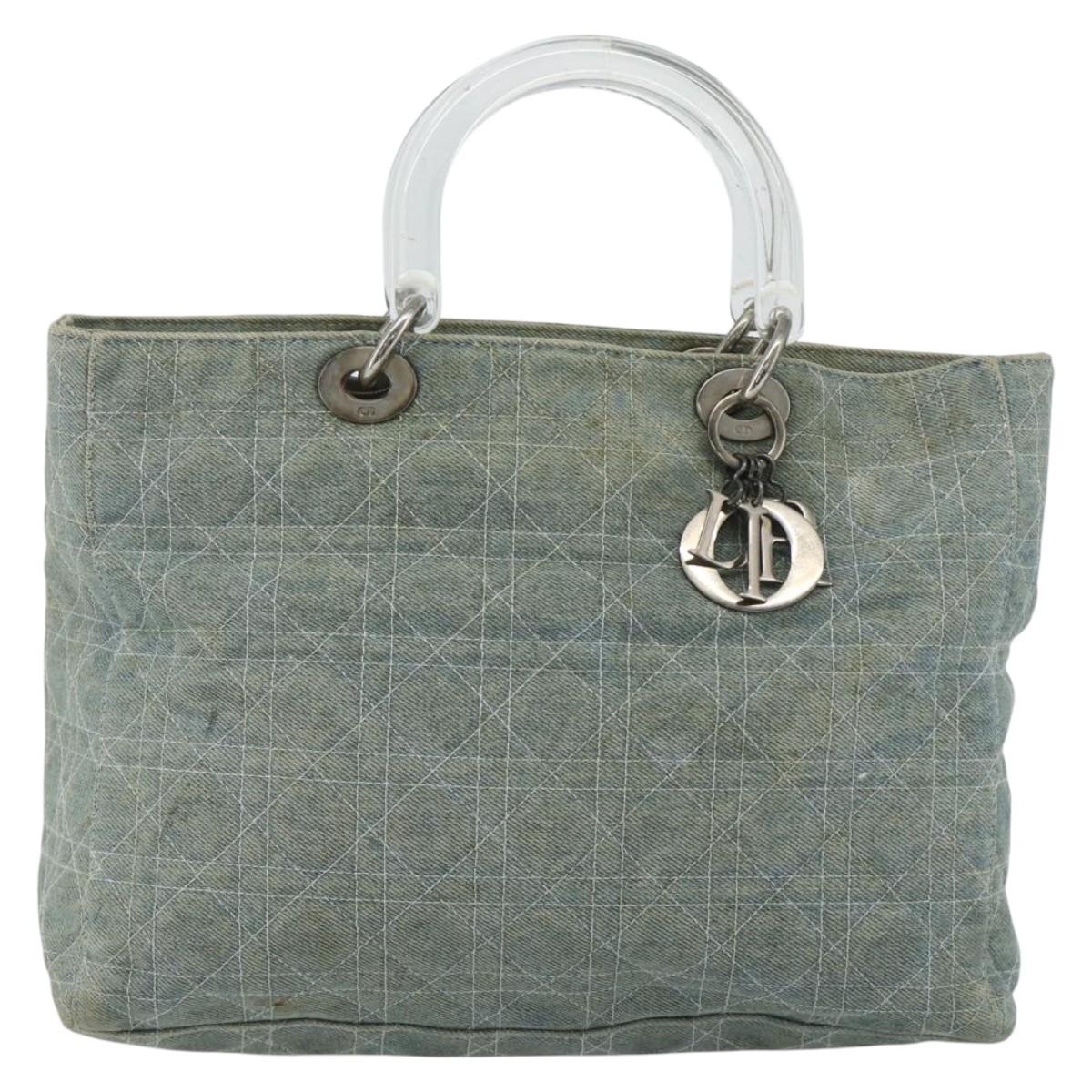 Christian Dior Canage Hand Bag Denim Blue Silver Auth 176133
