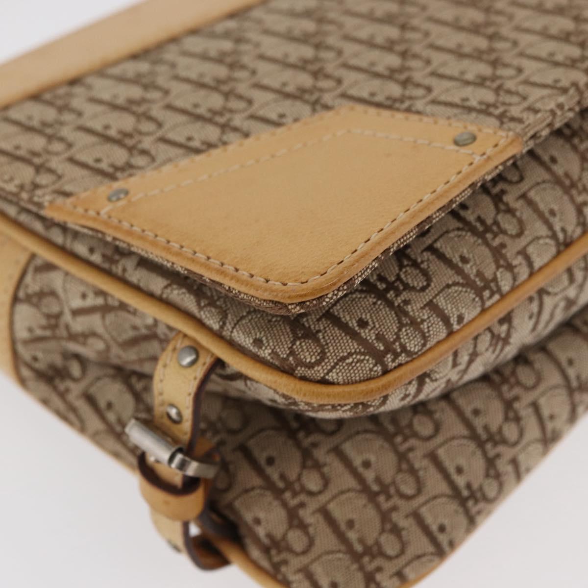 Christian Dior Trotter Canvas Street Chic Shoulder Bag Beige Silver Auth 176137A