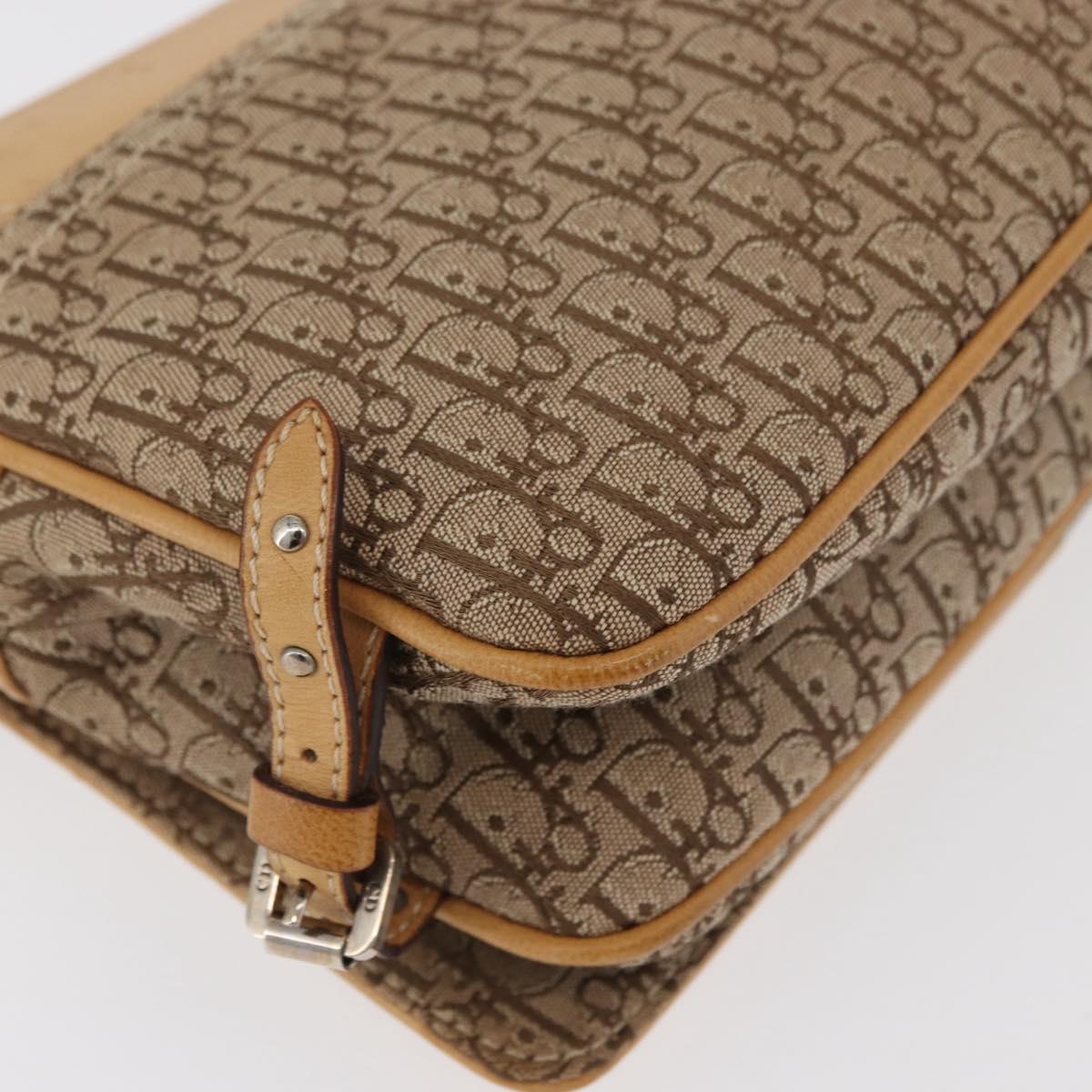 Christian Dior Trotter Canvas Street Chic Shoulder Bag Beige Silver Auth 176137A