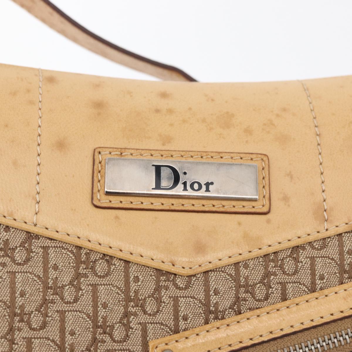 Christian Dior Trotter Canvas Street Chic Shoulder Bag Beige Silver Auth 176137A