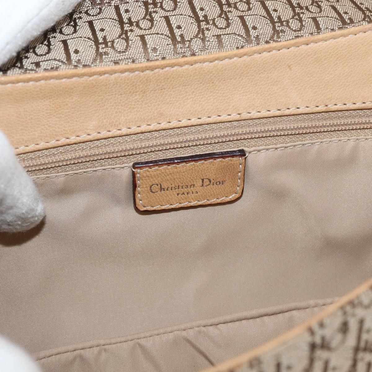 Christian Dior Trotter Canvas Street Chic Shoulder Bag Beige Silver Auth 176137A