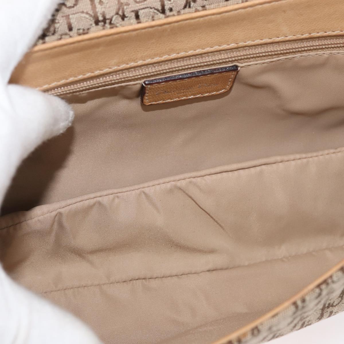 Christian Dior Trotter Canvas Street Chic Shoulder Bag Beige Silver Auth 176137A