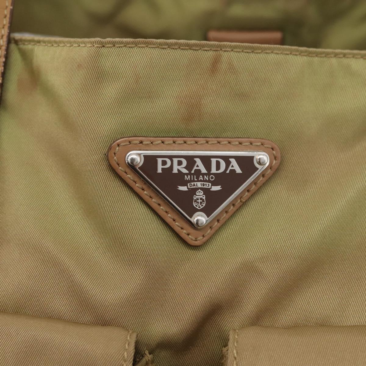 PRADA Hand Bag Nylon Khaki Silver Auth 176138