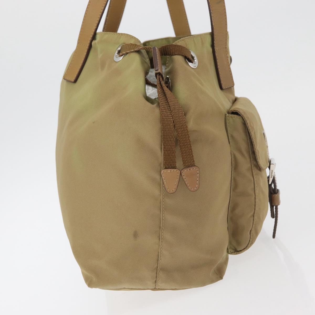 PRADA Hand Bag Nylon Khaki Silver Auth 176138