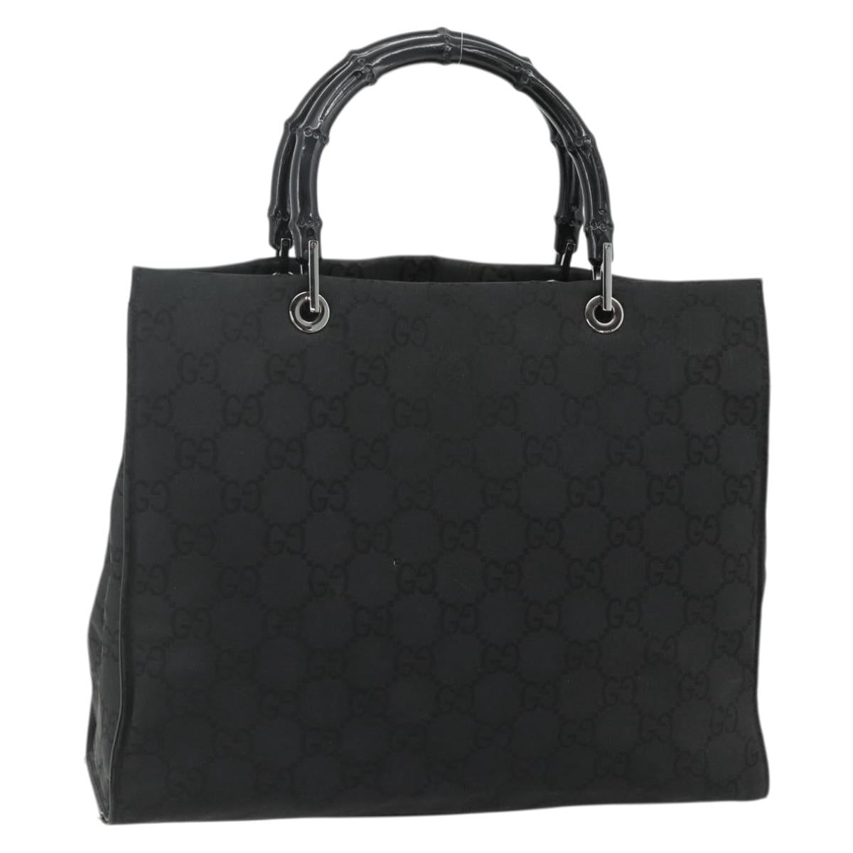 GUCCI GG Canvas Bamboo Hand Bag Nylon Black Silver 002 1010 Auth 176148