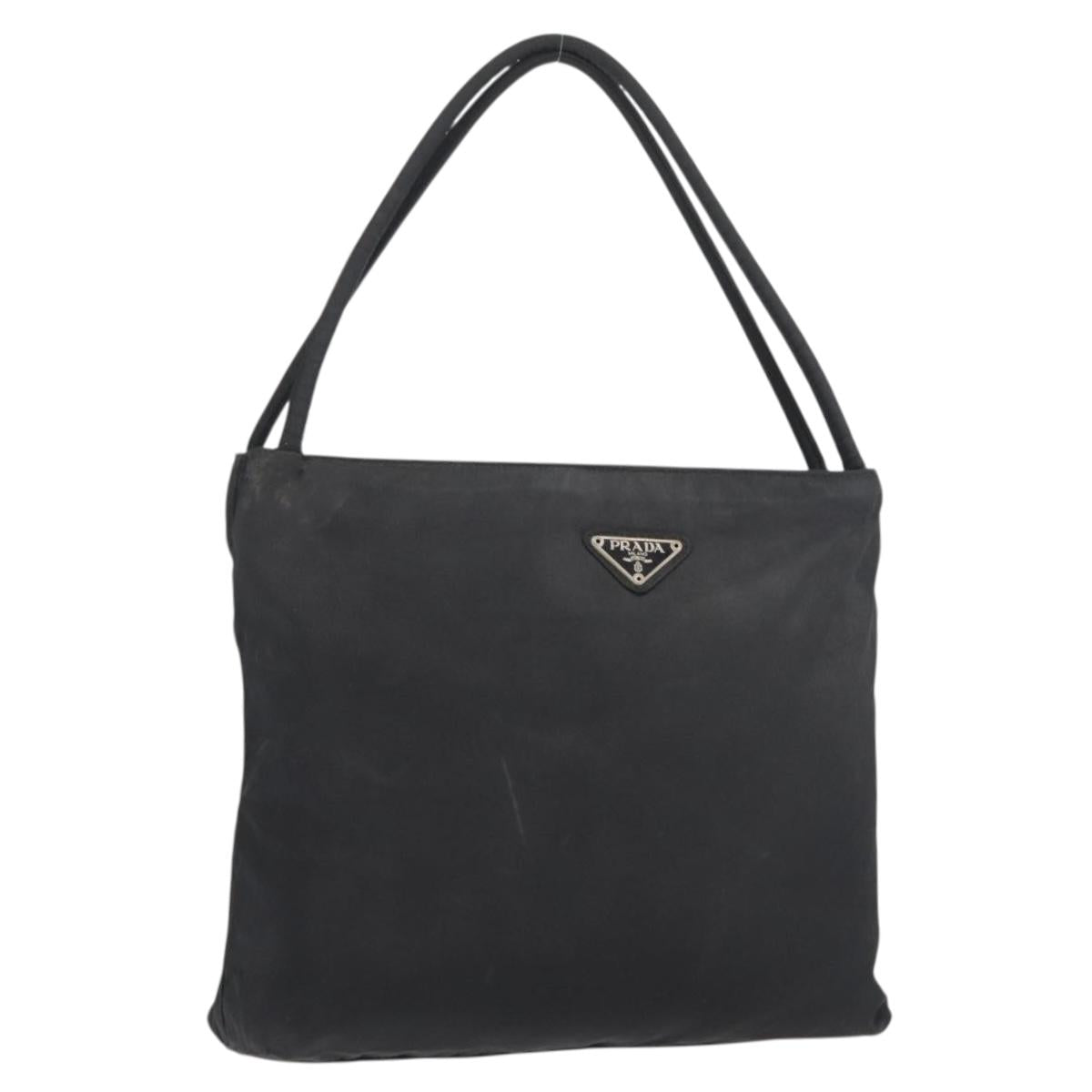PRADA Hand Bag Nylon Black Silver Auth 176163