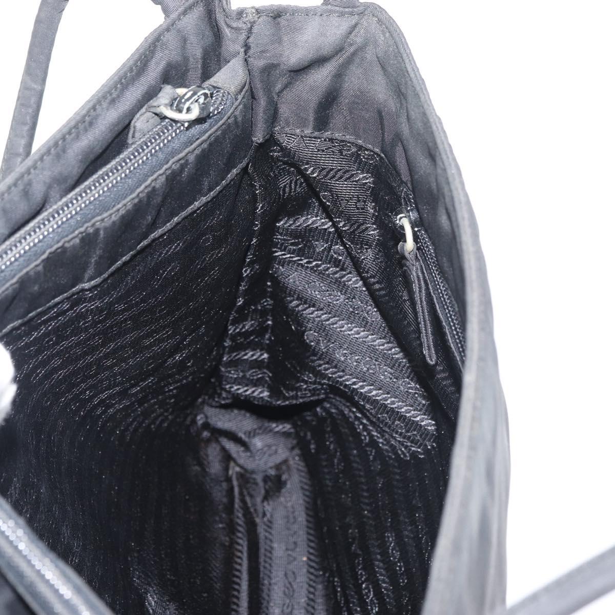 PRADA Hand Bag Nylon Black Silver Auth 176163