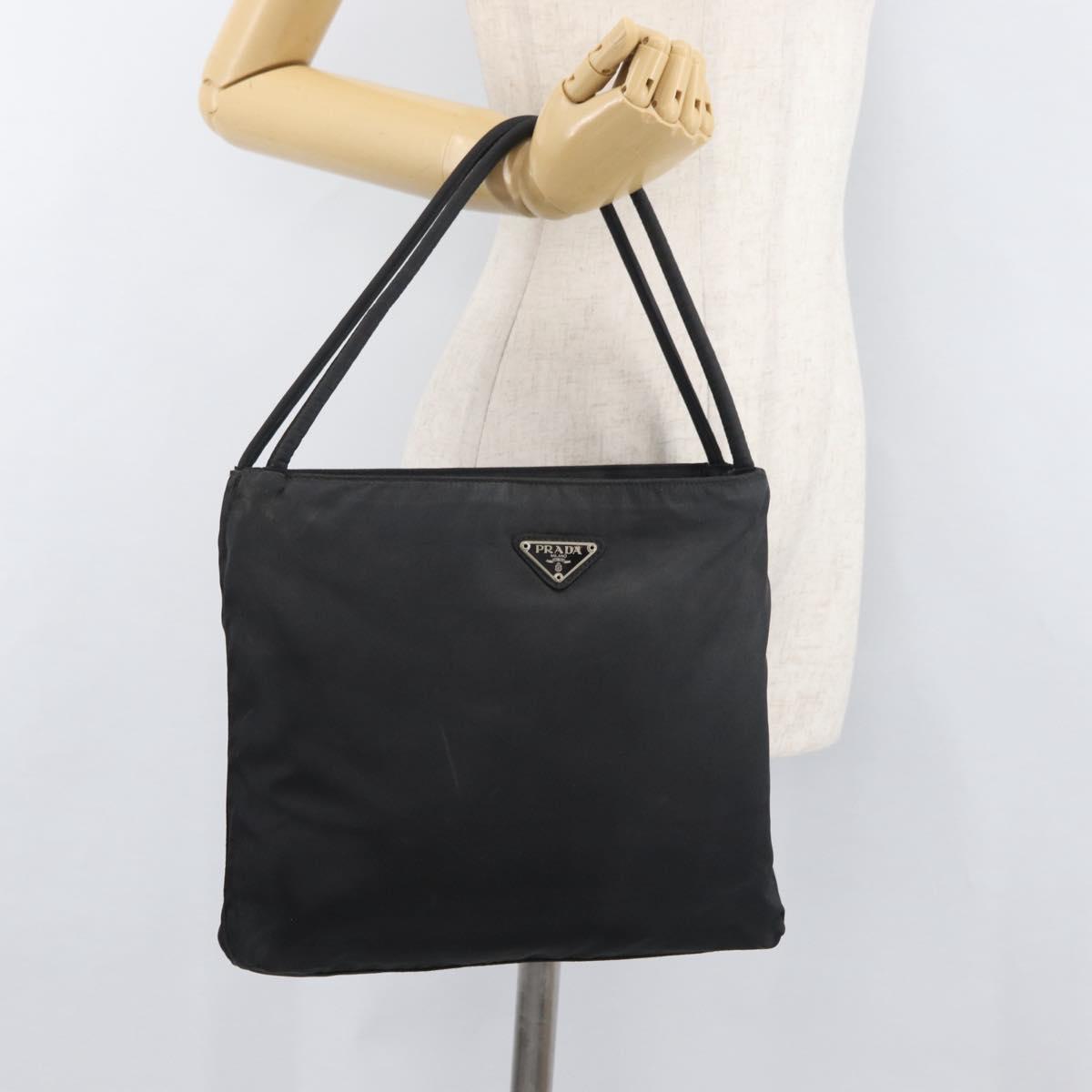 PRADA Hand Bag Nylon Black Silver Auth 176163