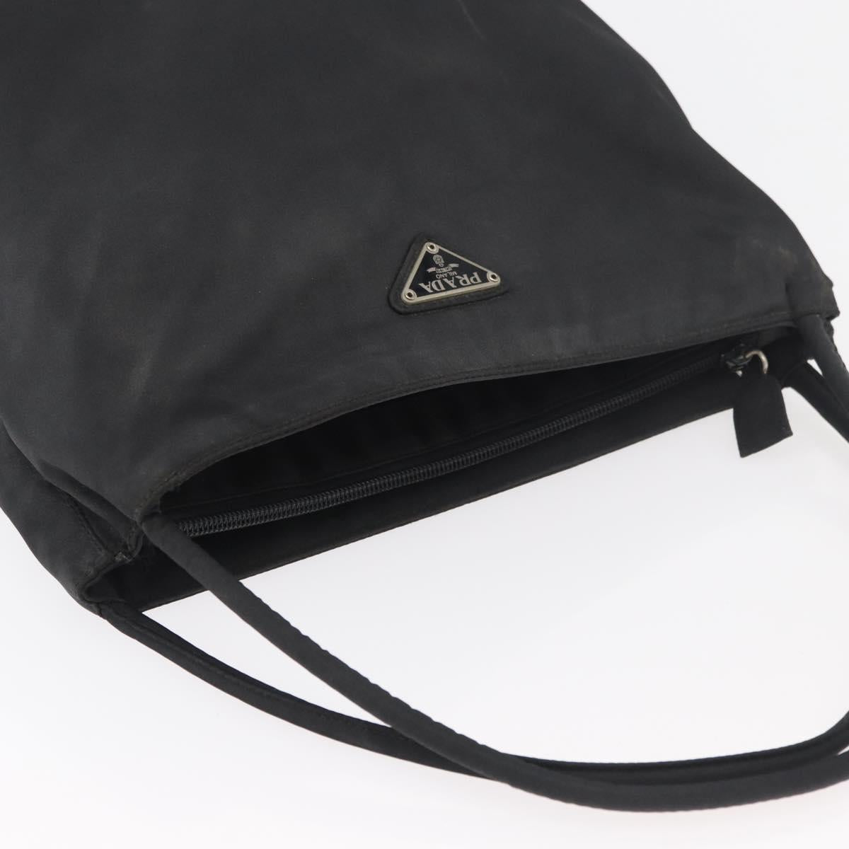 PRADA Hand Bag Nylon Black Silver Auth 176163