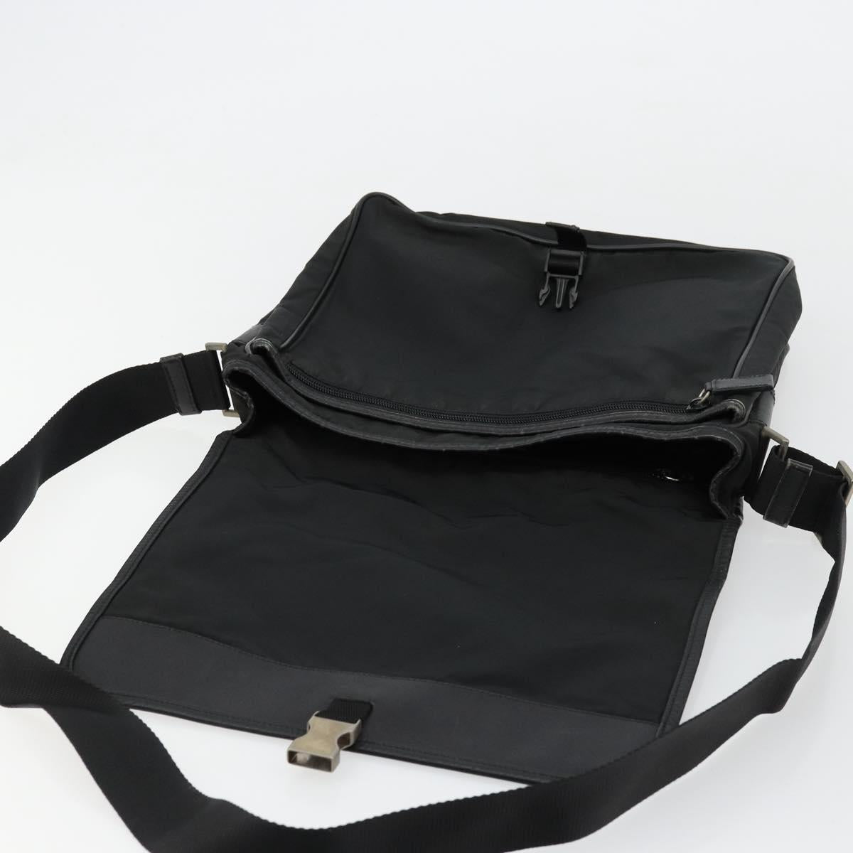 PRADA Shoulder Bag Nylon Black Silver Auth 176173