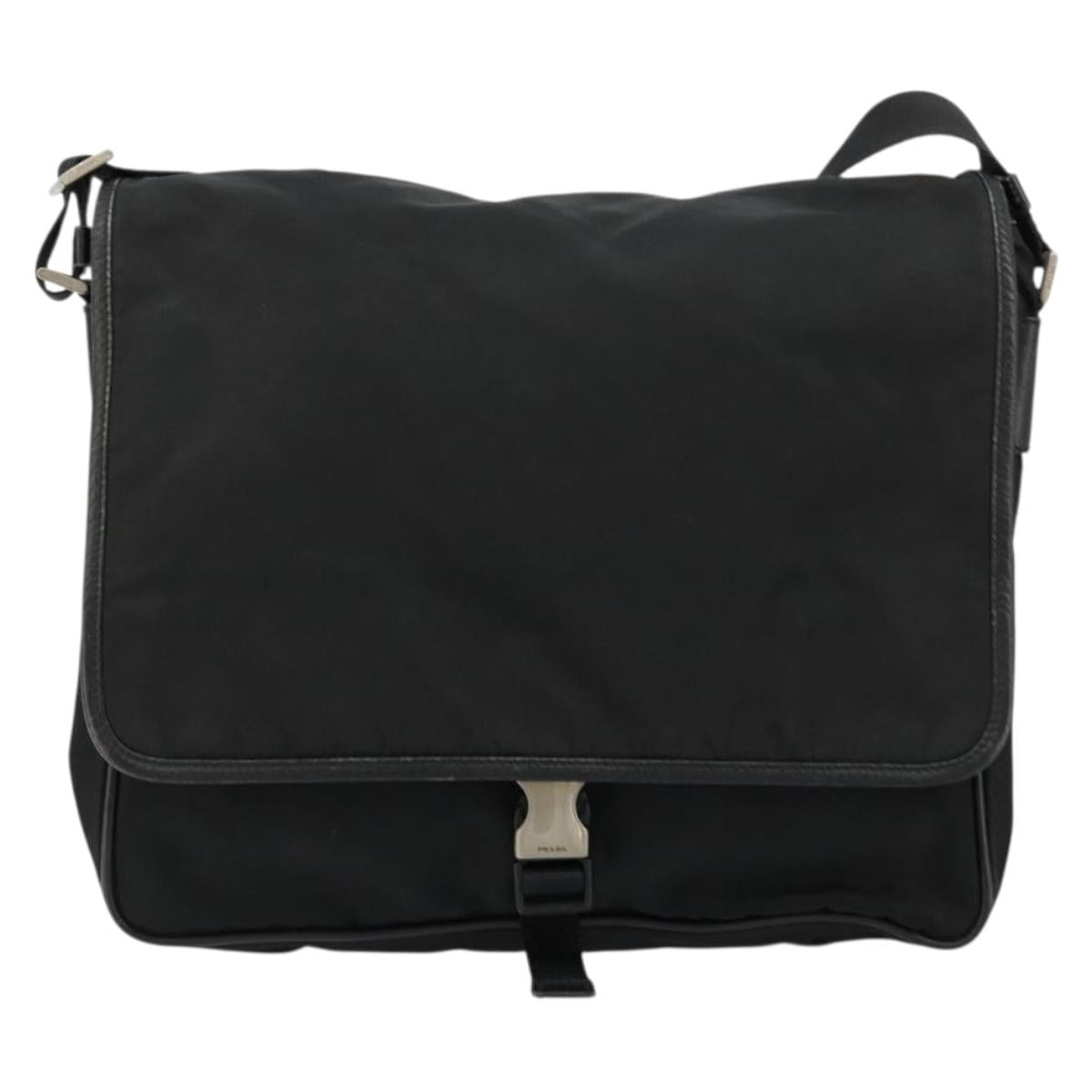 PRADA Shoulder Bag Nylon Black Silver Auth 176173