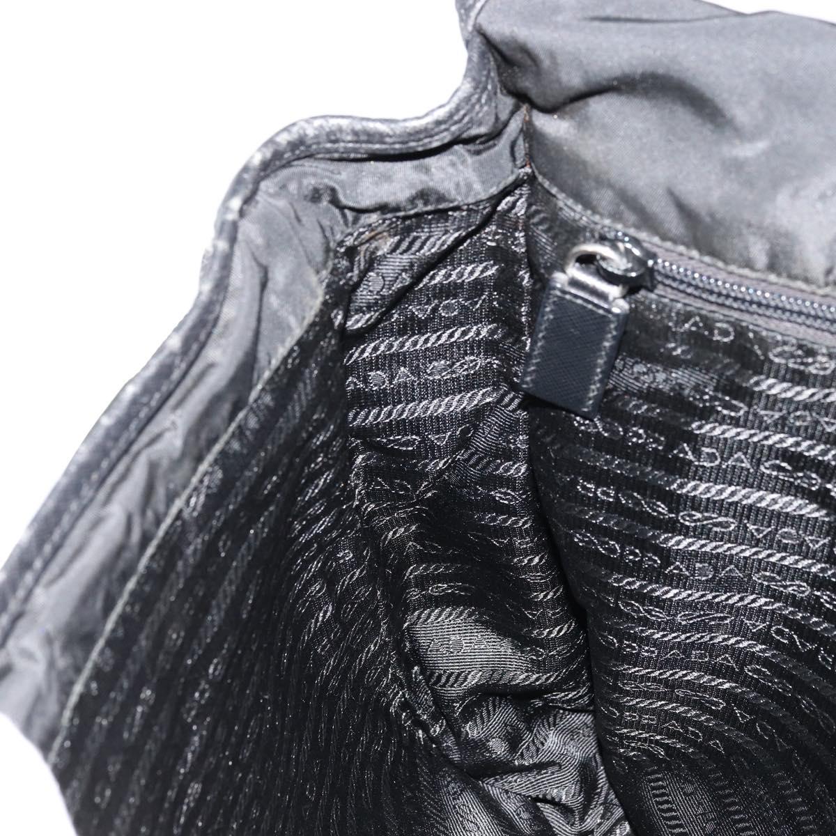 PRADA Shoulder Bag Nylon Black Silver Auth 176173