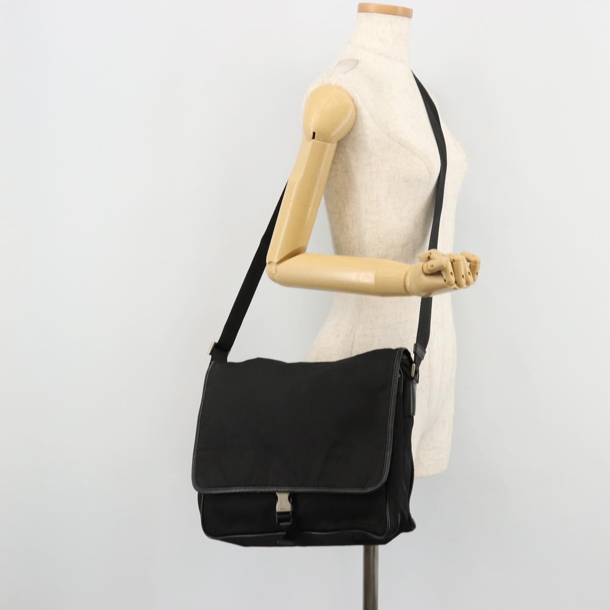 PRADA Shoulder Bag Nylon Black Silver Auth 176173