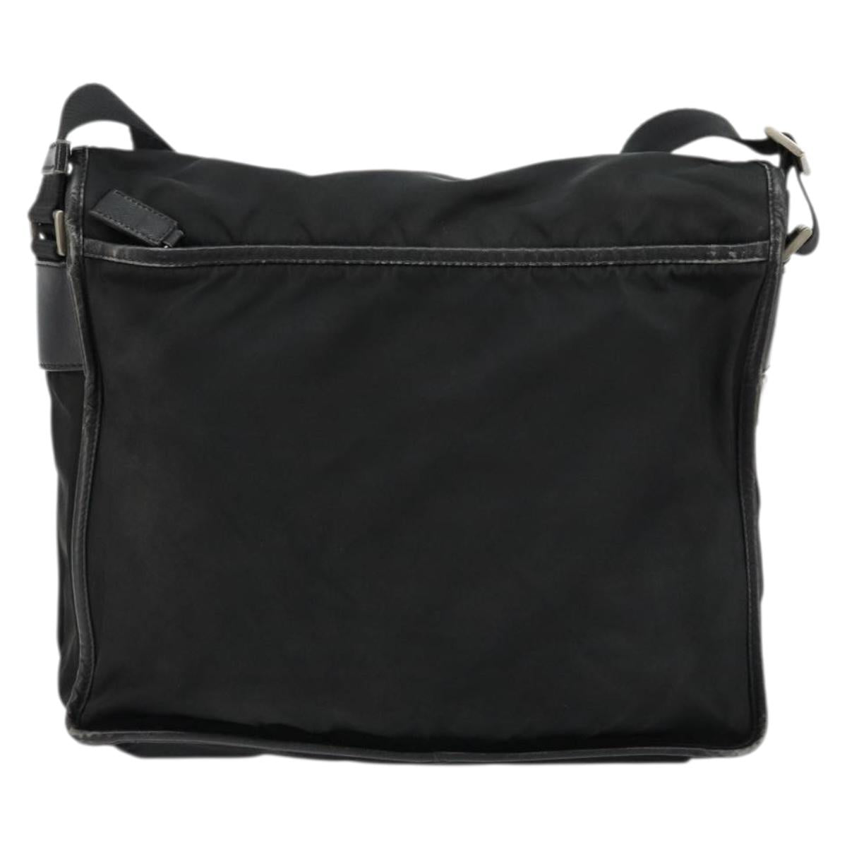 PRADA Shoulder Bag Nylon Black Silver Auth 176173