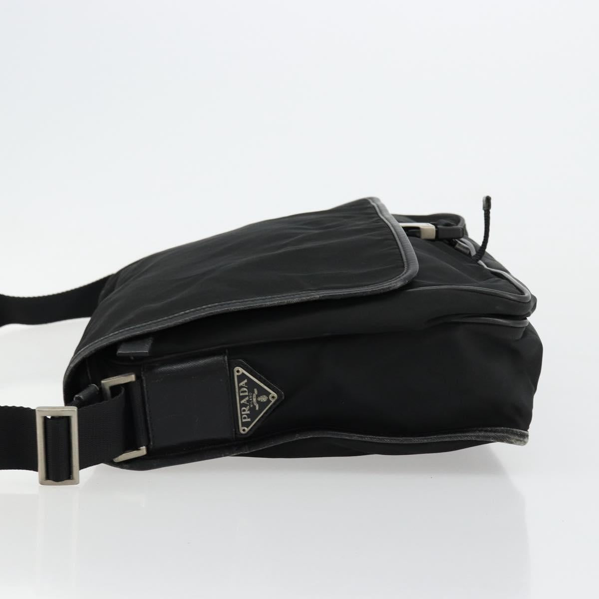PRADA Shoulder Bag Nylon Black Silver Auth 176173