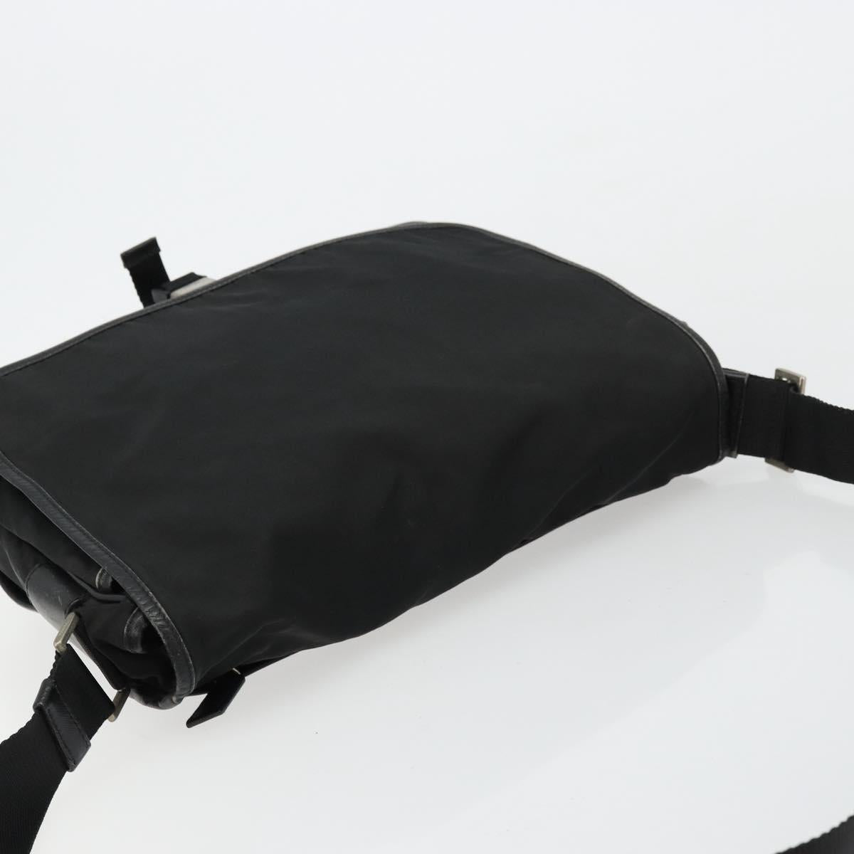 PRADA Shoulder Bag Nylon Black Silver Auth 176173