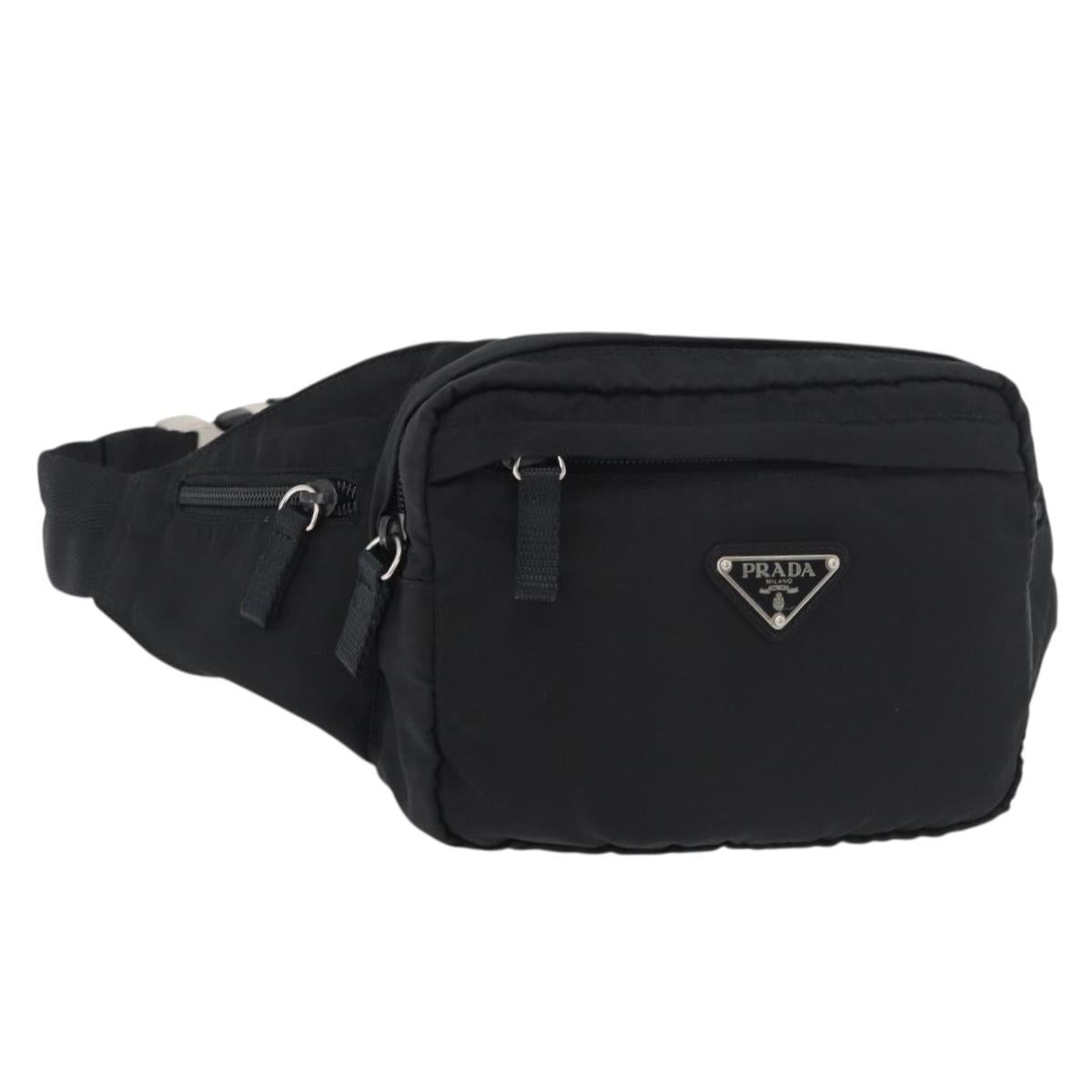 PRADA Body Bag Nylon Black Silver Auth 176176A