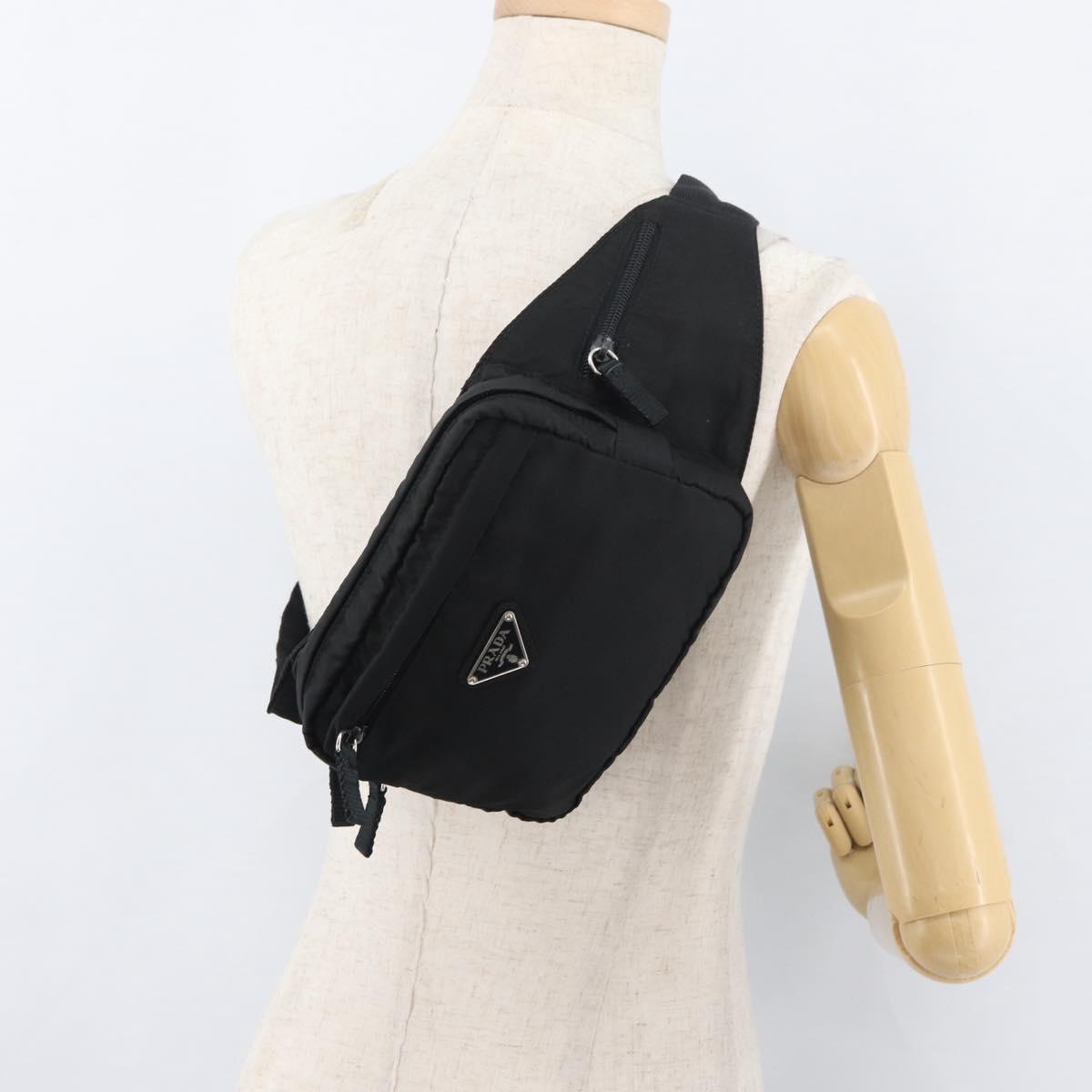 PRADA Body Bag Nylon Black Silver Auth 176176A