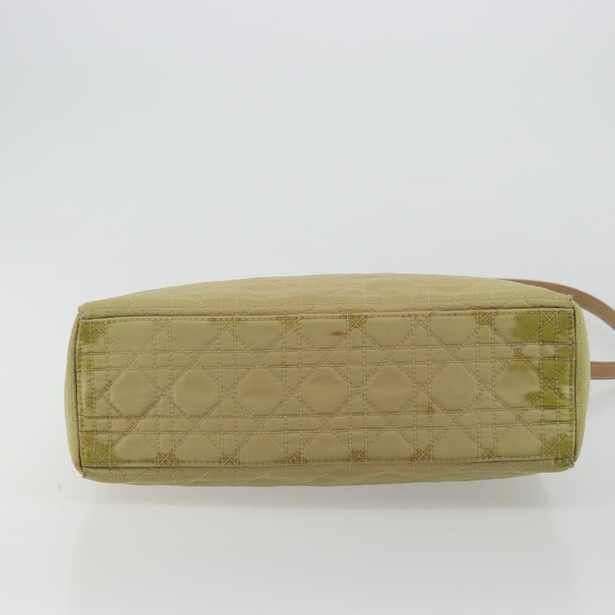 Christian Dior Canage Hand Bag Nylon 2way Green Gold Auth 176178