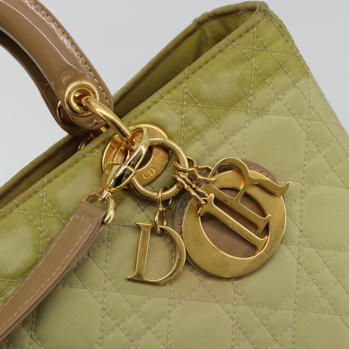 Christian Dior Canage Hand Bag Nylon 2way Green Gold Auth 176178