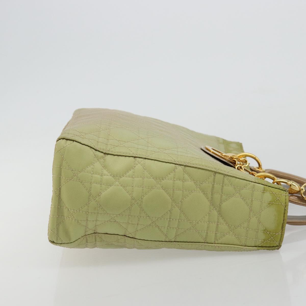 Christian Dior Canage Hand Bag Nylon 2way Green Gold Auth 176178