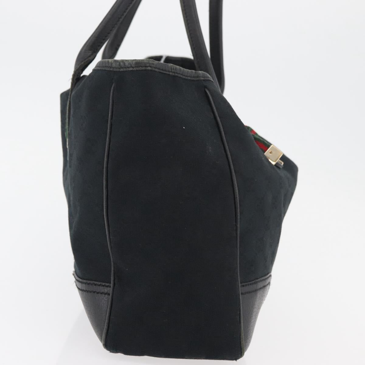 GUCCI GG Canvas Web Sherry Line Pretty Tote Bag Black Gold 163805 Auth 176182